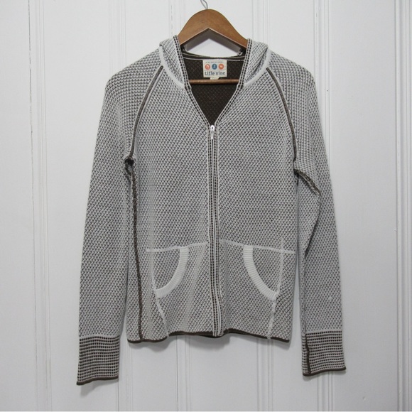 Title Nine Brown and White Zip-Up Hooded Sweater Jacket Size Small - Picture 1 of 10